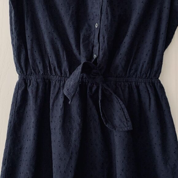 J Crew Dress Women XS Blue Eyelet Tie Front Button Up Preppy Nautical Resortwear - Picture 5 of 11